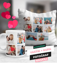 8 Fotoğraflı Kupa Bardak ve Yastık Seti