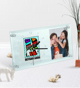 BK Gift Kişiye Özel Fotoğraflı Canım Babam Masaüstü Cam Saat-3 (Beyaz)