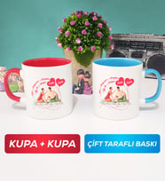 İkili Sevgiliye Sevgililer Günü Hediyesi 5 Kupa Bardak Kırmızı Mavi