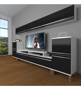 Decoraktiv Ekoflex 9 Mdf Krom Ayaklı Tv Ünitesi Tv Sehpası (Beyaz-Siyah)