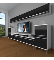 Decoraktiv Ekoflex 9 Mdf Krom Ayaklı Tv Ünitesi Tv Sehpası (Beyaz-Siyah)