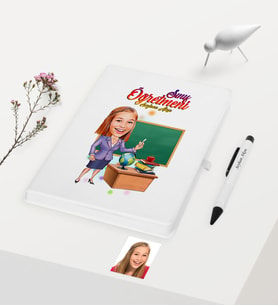 BK Gift Kişiye Özel Bayan Öğretmen Temalı Karikatürlü Beyaz Defter Kalem Hediye Seti - 1
