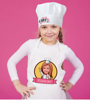 BK Gift Kişiye Özel Küçük Chef Karikatürlü Kız Çocuk Mutfak Önlüğü ve Aşçı Şapkası Seti-5 (Beyaz)