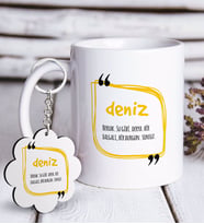 BK Gift Kişiye Özel İsim Anlamı Beyaz Kupa ve Anahtarlık Hediye Seti-6 (Model 1)