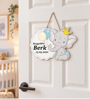 Gifties Balon Tutan Altın Taçlı Ayıcık Temalı Kişiye Özel Kapı Süsü