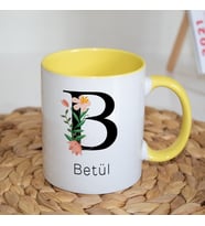 Kişiye Özel B Baş Harf ve İsimli Sarı Kupa Bardak