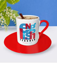 BK Gift Kişiye Özel İngilizce Öğretmeni Kırmızı Türk Kahvesi Fincanı  1