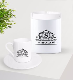 BK Gift Kişiye Özel İsimli Türk Kahvesi Fincanı ve Seramik Kül Tablası Seti-12 (Model 1)