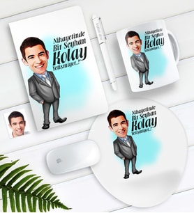 BK Gift Kişiye Özel Bay Kolay Yetişmiyor Karikatürlü Defter Kalem Kupa Mouse Pad Seti-1 (Model 1)