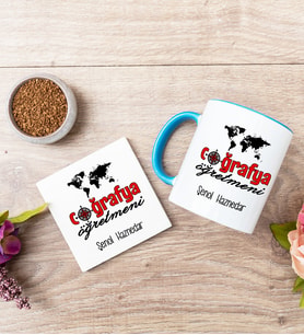 Coğrafya Öğretmeni Mavi Kupa Bardak Ve Bardak Altlığı Seti