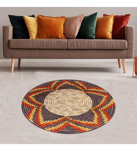 Jüt Hasır Kilim Görünümlü Dijital Baskılı Kaymaz Taban Yıkanabilir Modern Salon Halısı ve Yolluk (Bej)