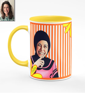BK Gift Kişiye Özel Türbanlı Karikatürlü Sarı Kupa Bardak 41s733