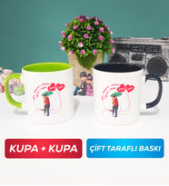 İkili Sevgiliye Sevgililer Günü Hediyesi 3 Kupa Bardak Yeşil Siyah