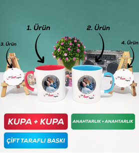 İkili Kırmızı Mavi Sevgiliye Sevgililer Günü Hediyesi 11 Kupa Bardak Anahtarlık