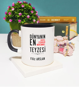 Teyze Tasarımlı Kişiye Özel Teyze Kupa Bardak Siyah