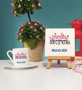 İspanyolca Öğretmeni Tasarımlı Kişiye Özel Hediye İspanyolca Öğretmeni Türk Kahvesi Fincanı ve Dekoratif Taş Baskı Seti