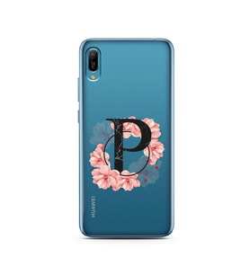 Pembe Çiçekli Harf Tasarım Süper Şeffaf Silikon Telefon Kılıfı Huawei Y6 2019 P-