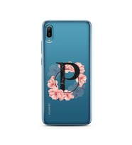 Pembe Çiçekli Harf Tasarım Süper Şeffaf Silikon Telefon Kılıfı Huawei Y6 2019 P-