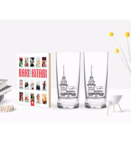 BK Gift Kişiye Özel Renkli Baskılı Kız Kulesi Tasarımlı İkili Rakı Bardağı ve Rakı Cep Kitabı Hediye Seti-1 (Model 1)