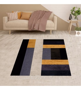 Geometrik Desenli Renk Bloklu Dijital Baskı Yıkanabilir Kaymaz Taban Modern Salon Halısı (Karışık)