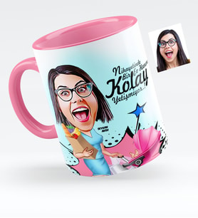 BK Gift Kişiye Özel Ev Hanımı Karikatürlü Pembe Kupa Bardak  1