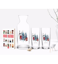 BK Gift Kişiye Özel Renkli Baskılı London Tasarımlı İkili Rakı Bardağı Karaf ve Cep Kitabı Hediye Seti-4 (Model 1)