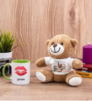 Dudak Tasarım Yeşil Kupa Bardak ve Peluş Ayıcık