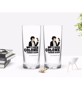 BK Gift Kişiye Özel Renkli Baskılı Çünkü Sen Çölüme Yağmur Oldun Tasarımlı İkili Rakı Bardağı Seti-3 (Beyaz)