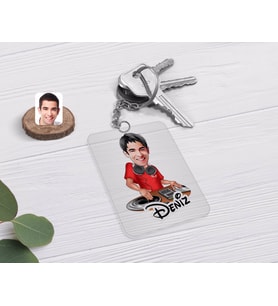 BK Gift Kişiye Özel Erkek DJ Karikatürlü Şeffaf Pleksi Anahtarlık (Beyaz)