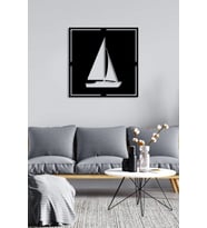 Geometrik Yelkenli Tekne Figürü Duvar Oda Ev Aksesuarı Ahşap Tablo 50x50cm (Siyah)