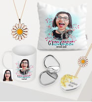 Kadınlara Özel Karikatürlü Kupa Çiçekli Ayna Yastık Papatya Takı Seti - 6 (Model 1)