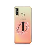 Pembe Çiçekli Harf Tasarım Süper Şeffaf Silikon Telefon Kılıfı Samsung A60 J-Har