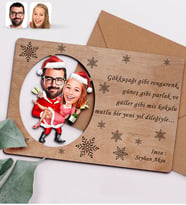 BK Gift Kişiye Özel Sevgililer Karikatürlü Retro Ahşap Yılbaşı Tebrik Kartı - 2