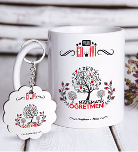 BK Gift Kişiye Özel Yılın En İyi Matematik Öğretmeni Beyaz Kupa ve Anahtarlık Hediye Seti (Model 1)