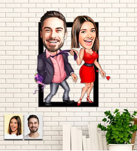 Kişiye Özel Sevgililer Karikatür Ahşap Tablo