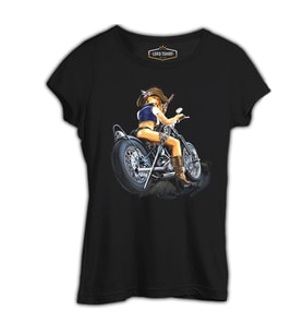 Motosiklet - Biker Girl Siyah Kadın Tshirt