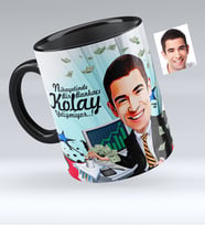 BK Gift Kişiye Özel Bay Bankacı Karikatürlü Siyah Kupa Bardak  1