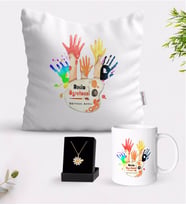 BK Gift Kişiye Özel Resim Öğretmeni Beyaz Kupa Yastık ve İsimli Papatya Kolye Hediye Seti-3 (Model 1)