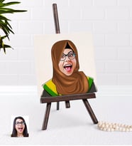 BK Gift Kişiye Özel Tesettürlü Bayan Öğretmen Karikatürlü Şovaleli Doğal Taş-3 (Beyaz)