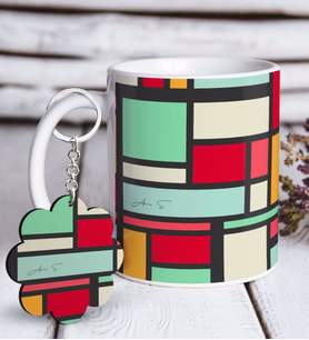 BK Gift Kişiye Özel Mondrian Beyaz Kupa ve Anahtarlık Hediye Seti-2 (Model 1)
