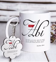 BK Gift Kişiye Özel Mânâ Abi Beyaz Kupa ve Anahtarlık Hediye Seti (Model 1)