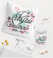 BK Gift Kişiye Özel Valide Sultan Beyaz Kupa Ayna Yastık Seti - 3 (Model 1)