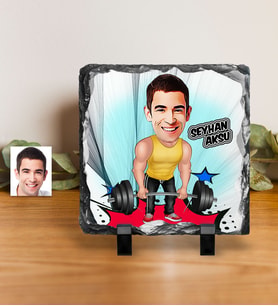 BK Gift Kişiye Özel Halter Sporcusu Karikatürlü Dekoratif Doğal Taş