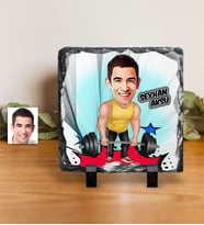 BK Gift Kişiye Özel Halter Sporcusu Karikatürlü Dekoratif Doğal Taş