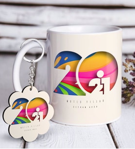 BK Gift Kişiye Özel 2024 Mutlu Yıllar Beyaz Kupa ve Anahtarlık Hediye Seti-11 (Model 1)