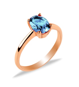 Oval Aqua Taşlı Tektaş Rose Gümüş Yüzük