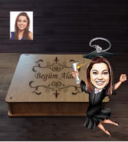 Kişiye Özel Mezuniyet Karikatürlü  Ahşap Anahtarlık Kutulu Bayan-2