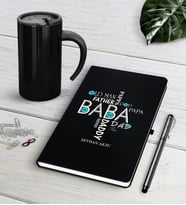 BK Gift Kişiye Özel Baba Siyah Defter Kalem Termos Mug Seti-1 (Model 1)
