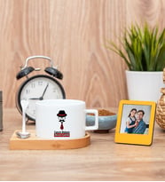 Babaya Hediye Kravat Tasarım Fincan ve Turuncu Mini Fotoğraf Çerçevesi