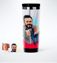BK Gift Kişiye Özel Baba Oğul Karikatürlü Çelik Termos Bardak  1